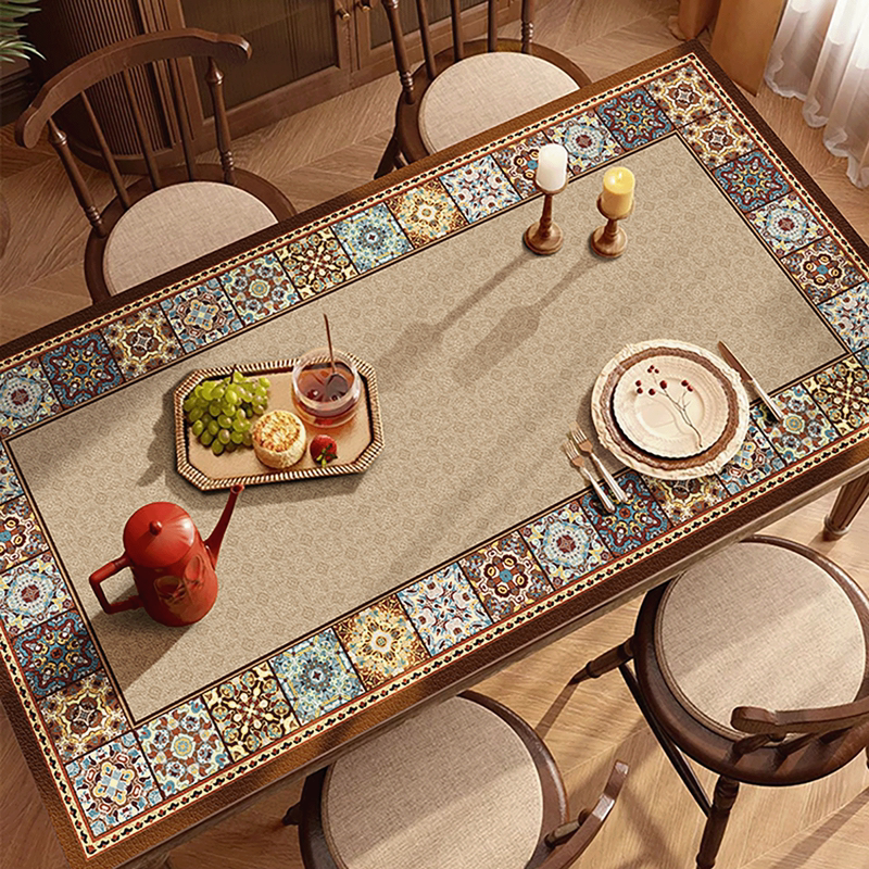 Maillard Retro High-End Table Mat, Waterproof and Oil-Proof Tablecloth, Light Luxury Tablecloth, Shoe Cabinet Anti-Dirt Mat, Coffee Table Leather Mat