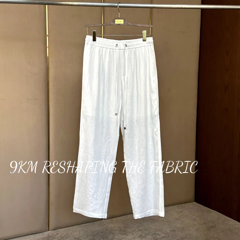 [Lp 9380 Version] French Rain Dew Linen 100% Linen Casual Pants High-Quality Old Money White Straight-Leg Trousers