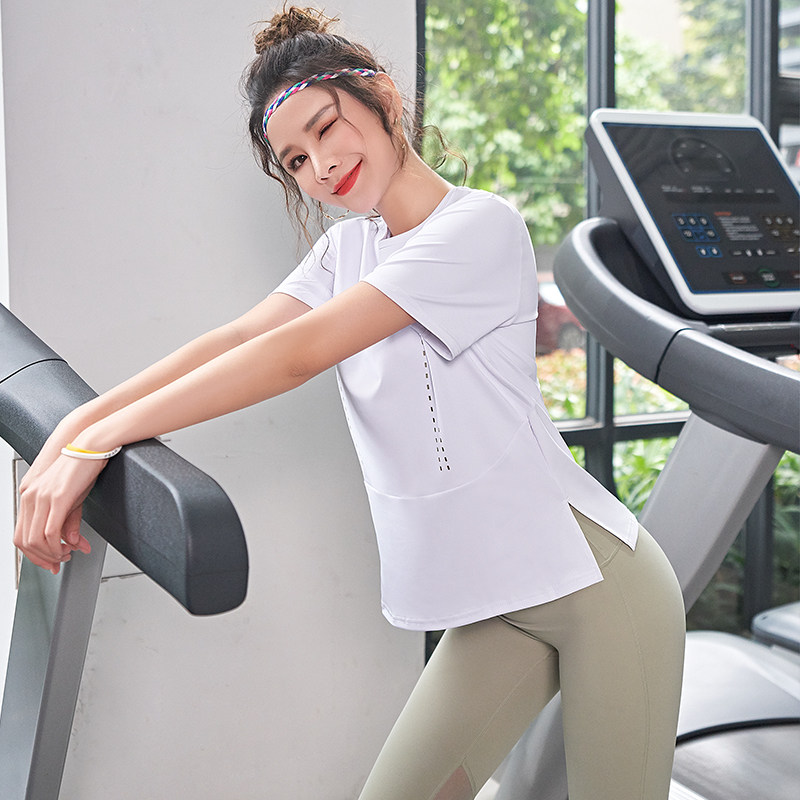 Indeed odd yoga suit women's quick-drying running sports t-shirt summer thin thin loose short-sleeved net red fitness clothes