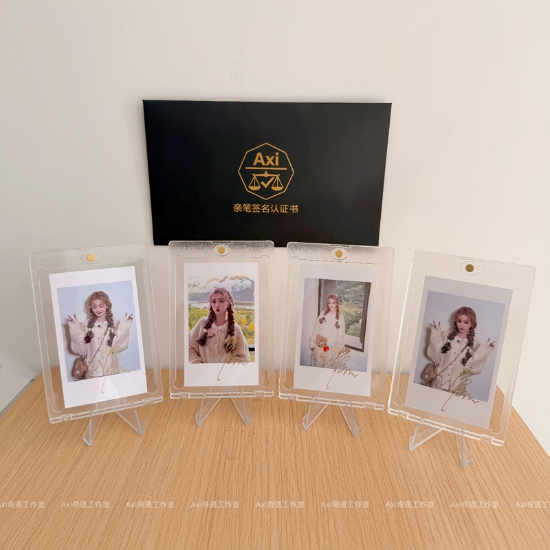 White Deer's Autographed 3inch Small Cards with Pink Hair Styling, Official Authentic Merchandise with Certificate, Fan Support Gift