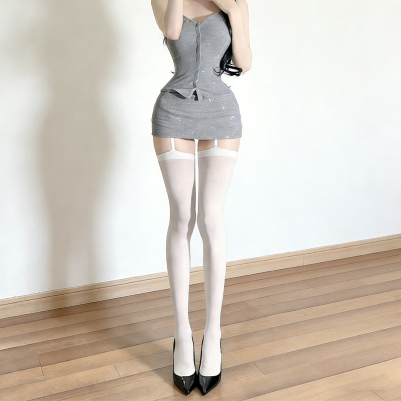 Extended Version Velvet Garter Stockings for Tall Women~ Long Sexy White Stockings Thin Semi-Sheer Stockings for Women