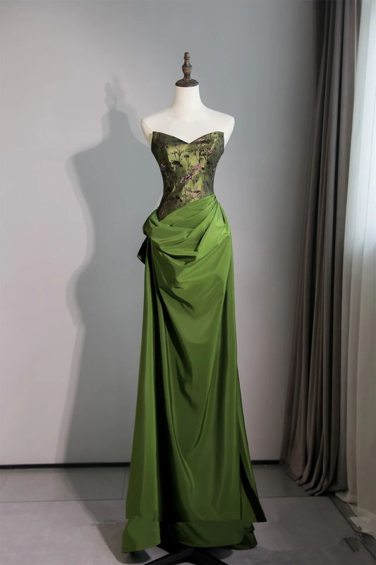 High-End Green New Chinese-Style Morning Gown, Formal Dress, Toast Dress, Bride's Engagement Light Luxury Niche Strapless Evening Dress