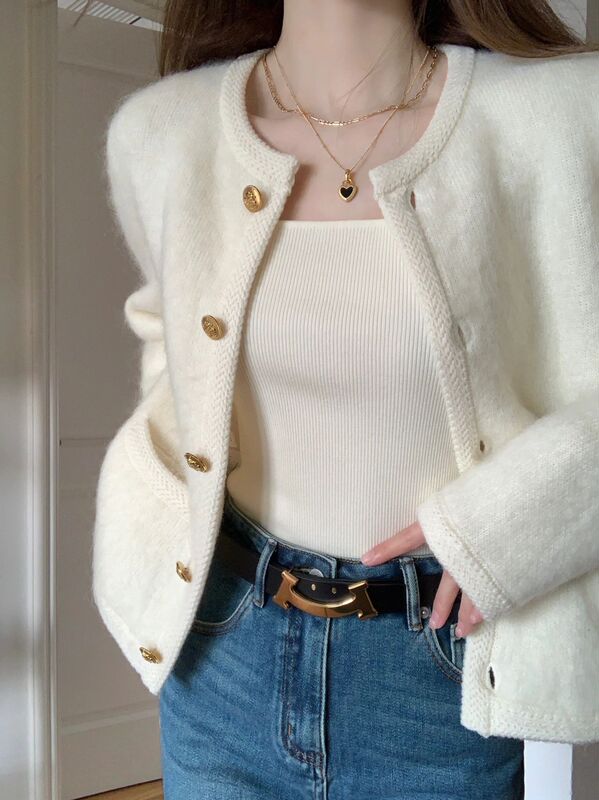 Chanel-Style Elegant Mohair Sweater Cardigan for Women, Early Autumn 2026 New Model, High-End Knit Outerwear