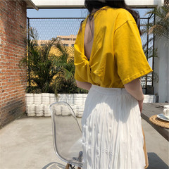 Summer women's Korean version loose and versatile care machine short sleeve purple T-shirt sexy open back five Sleeve T-Shirt Top