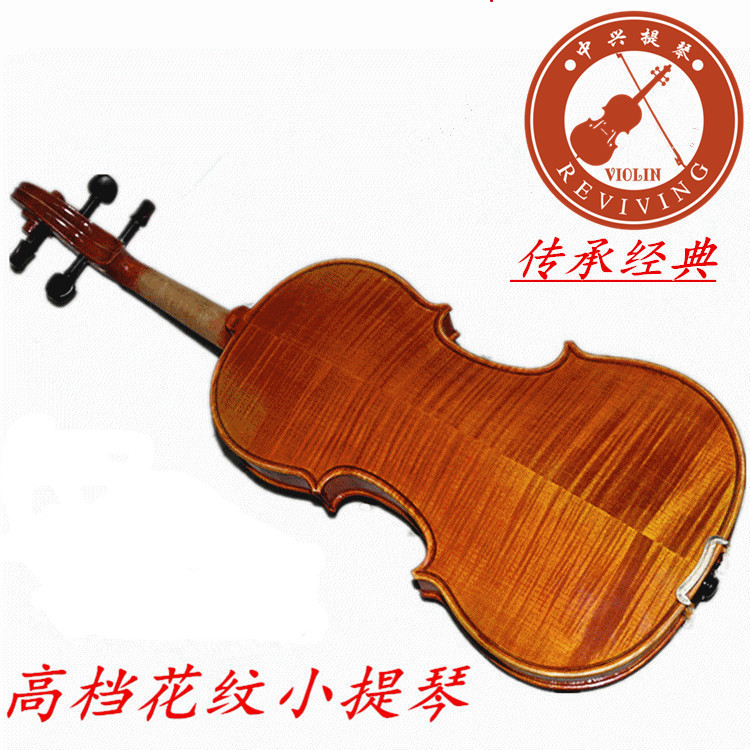  Full manual examination solid wood violin for children beginners Tiger pattern high-grade adult musical instruments Ebony accessories