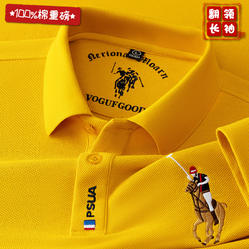 Paul Men's Long-Sleeve T-Shirt 100% Cotton Polo Shirt Fashionable Casual Dad Style Classic Horse Logo Embroidery Base Shirt