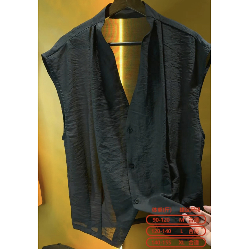 Summer Fashion Pleated Texture Sleeveless Shirt Trendy Brand ins Men's Casual Loose High-End Vest Summer Fashion Pleated Texture Sleeveless Shirt Trendy Brand ins Men's Casual Loose High-End Vest