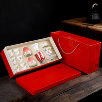 Simple Dehua white porcelain high-end exquisite Kung Fu tea set Living room office Chinese gift box Tea art drawing gold