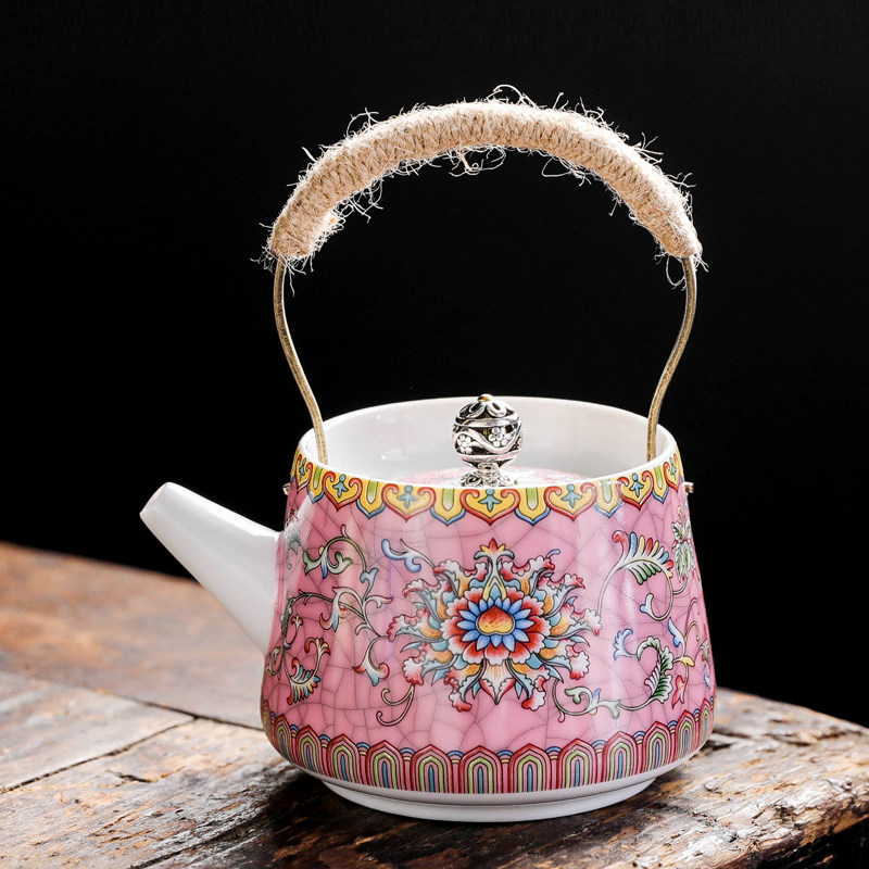 Chinese style enamel colour Deed ceramic teapot Wind Beauty Tikutia Gongfu tea with lemon yellow tea tea pot palace windy