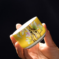Dehua Chinese retro style enamel color grilled flower Kung Fu tea set Master cup Exquisite single teacup Tea cup Tea cup ml