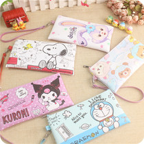 Cartoon pen bag multifunctional stationery box cute large capacity pencil box PU zipper women cosmetics storage mobile phone bag