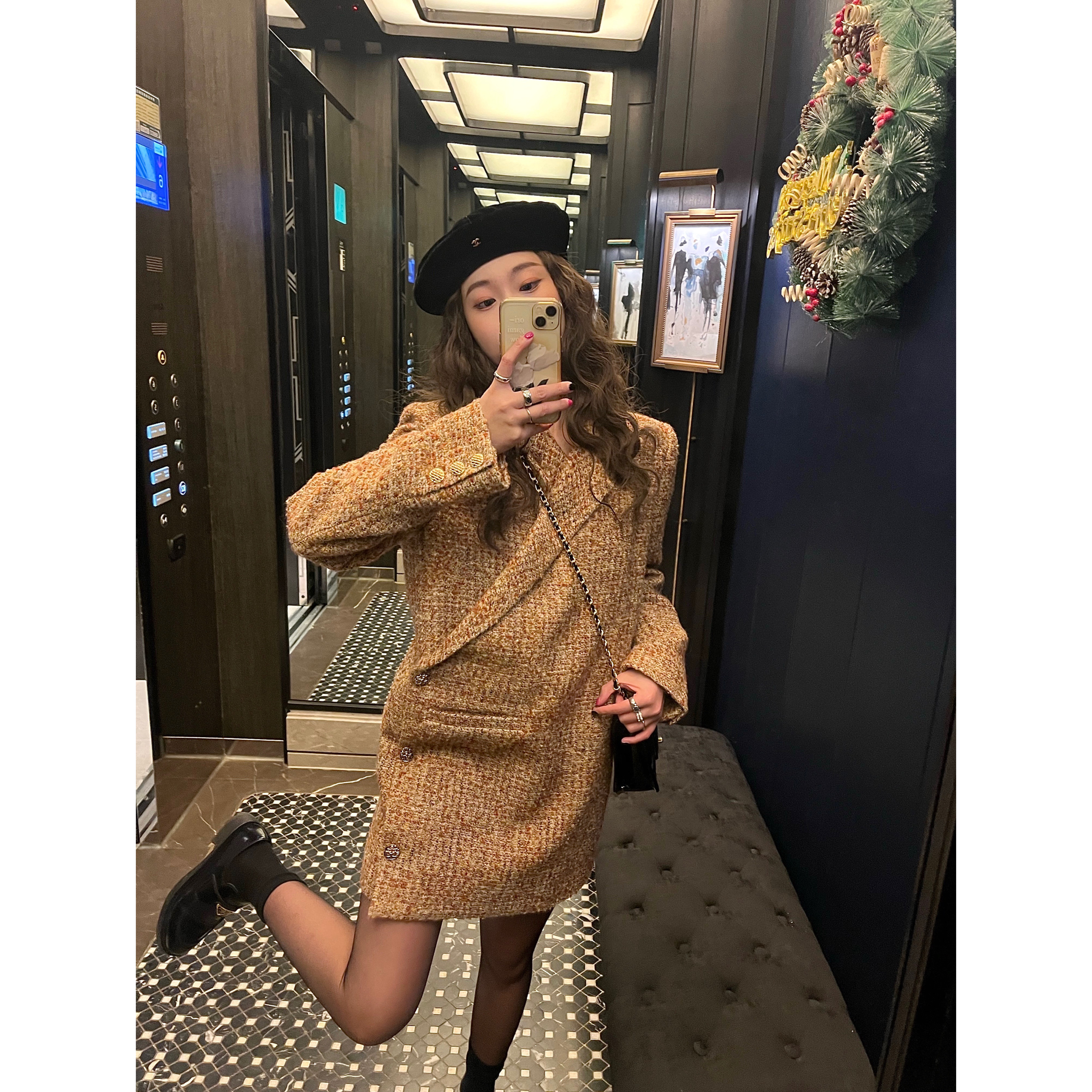 EAU DE MER 2023 New autumn and winter small fragrant wind obliquely buttoned with small suit collar loose straight cylinder coarted coat woman-Taobao