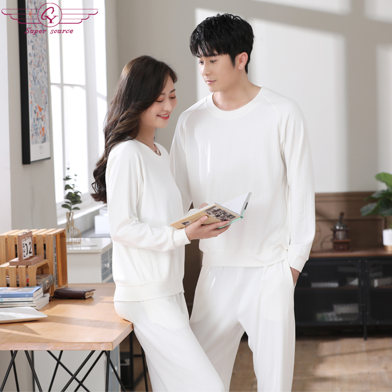 Pajamas Spring and Autumn New Set Women's High-End Pure Cotton Long-Sleeved Couple Men's Round Neck Large Size Summer Home Wear Pajamas Spring and Autumn New Set Women's High-End Pure Cotton Long-Sleeved Couple Men's Round Neck Large Size Summer Home Wear
