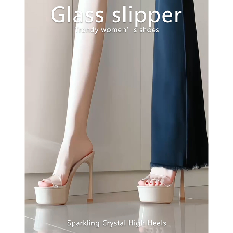 2026 New Summer Transparent One-Strap High-Heeled Slippers for Women, Stiletto Heels, Waterproof Platform, Elegant and Sexy, Open-Toe Sandals for Outdoor Wear