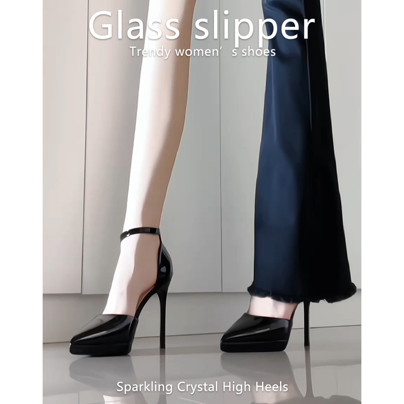 One-Strap Platform Cut-Out High Heels for Women, French Style 2026 New Model, Stiletto Pointed Toe Black Single Shoes, Versatile Sandals One-Strap Platform Cut-Out High Heels for Women, French Style 2026 New Model, Stiletto Pointed Toe Black Single Shoes, Versatile Sandals