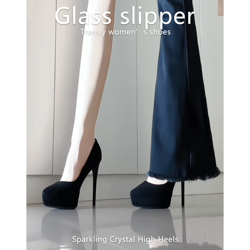 2026 New Black Pointed-Toe Platform High Heels for Women, 12cm Stiletto Heels, Shallow Mouth, Commuter Shoes, Sexy