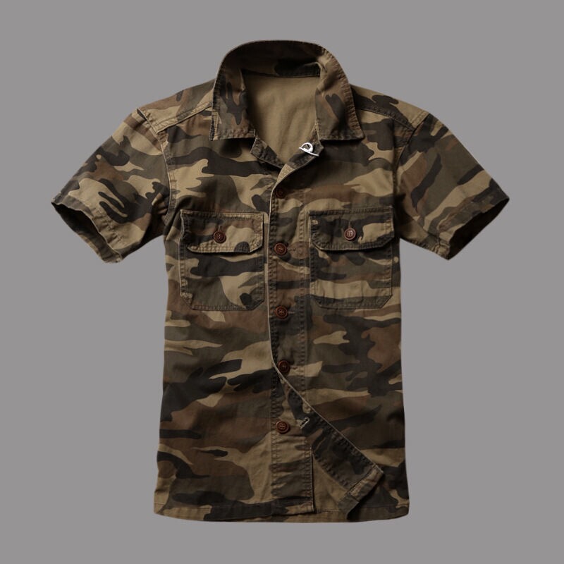 American Retro Camouflage Work Shirt Short-Sleeved Jacket Men's Summer Military Jacket Outdoor Shirt Top Men