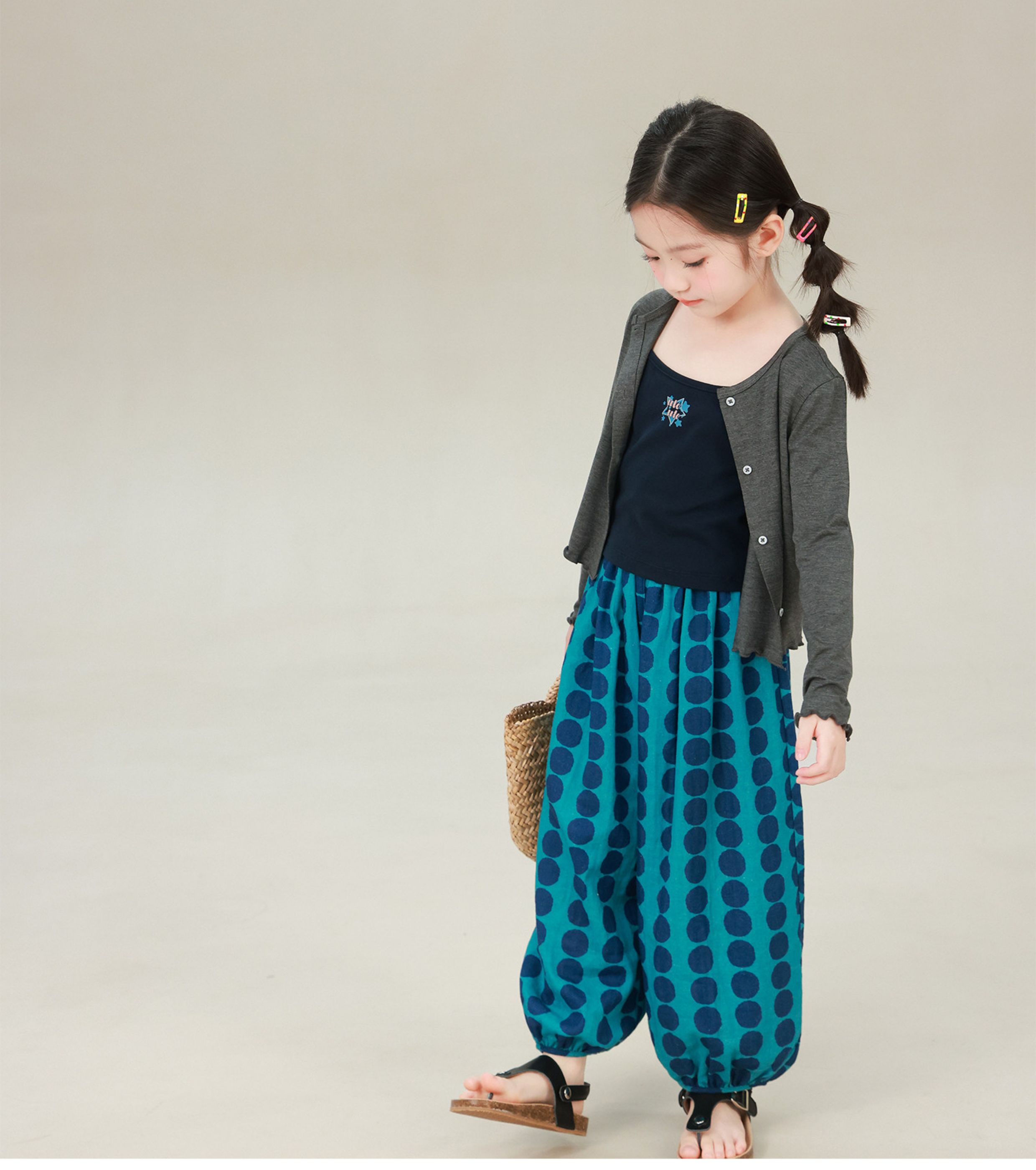 Big-Eared Elephant Girl's Polka Dot Plaid Walking Pants 2026 Summer New Style Baby Pure Cotton Loose Breathable Lantern Pants — 43