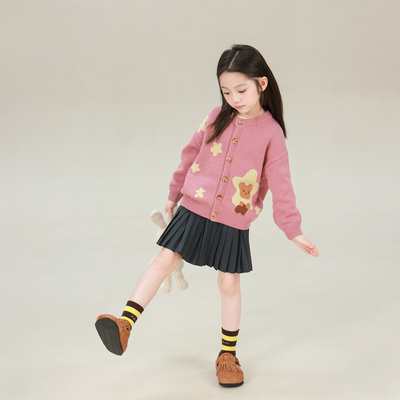 Big-Eared Elephant Cartoon Pattern Sweater Cardigan for Girls, 2026 Autumn New Model, Baoer Knitted Animal Long-Sleeve Top — 2