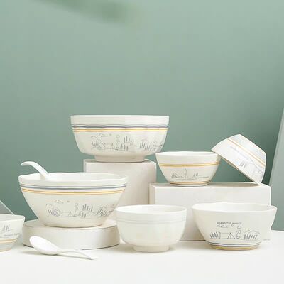 Qianshun ceramic bowls and plates, household ceramic rice bowls, noodle bowls, soup bowls, plates, rice plates, vegetable plates, deep plates, bowls, plates and tableware sets