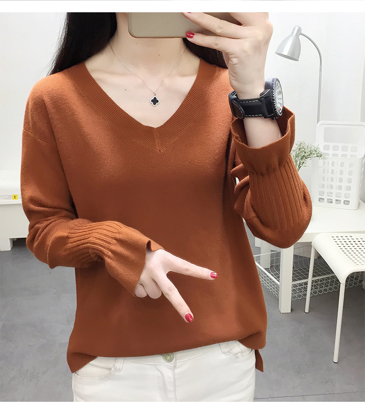 2018 thời trang mới hoang dã cổ chữ V xù lông dài tay đan đáy áo ngắn đoạn áo len nữ áo len nữ đẹp