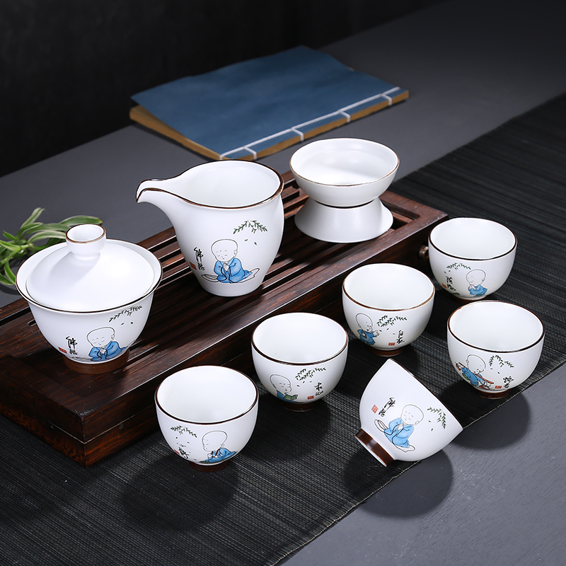 Customized gift package of Zen ceramic tea set for the matte glaze white porcelain tea set for the whole gift package of Zen ceramic tea toilet household kit