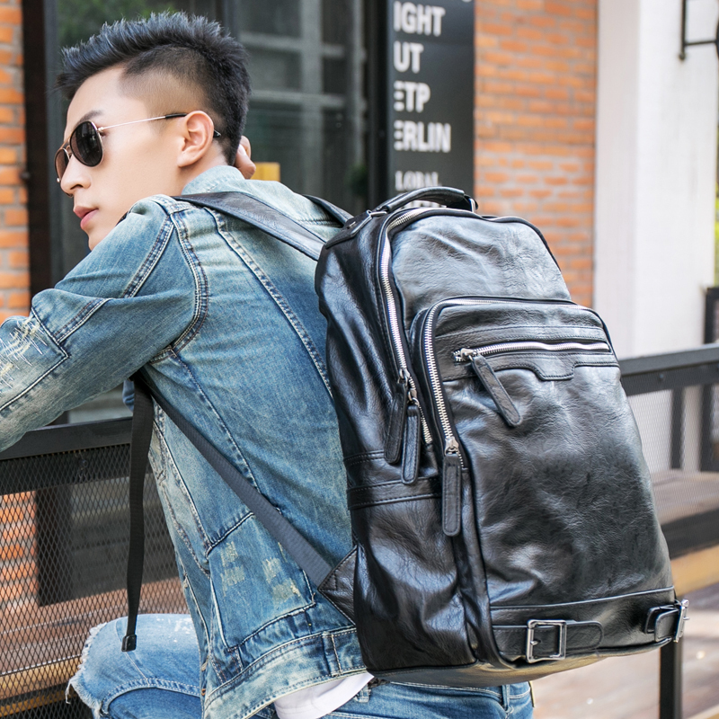 Shoulder bag men's backpack Korean casual short-distance travel bag large capacity computer retro leather soft leather bag