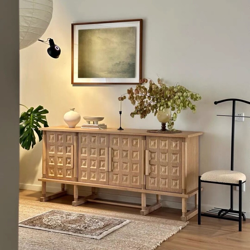 French-Style Vintage Solid Wood Tv Cabinet, Sideboard, Natural Wood Style, American-Style Entryway Cabinet, Storage Cabinet