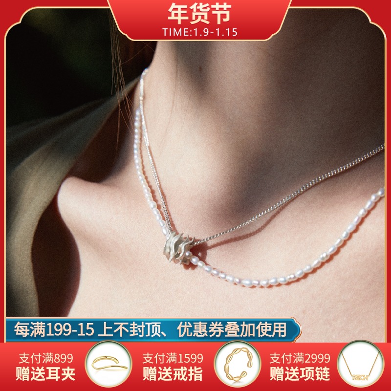monSecret925 Sterling Silver Pearl double stack dress necklace feminine temperament choker retro chicpath