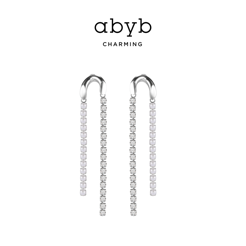 abyb charming breakpoint long tassel silver earrings female ins high cold European and American French temperament ear ornaments