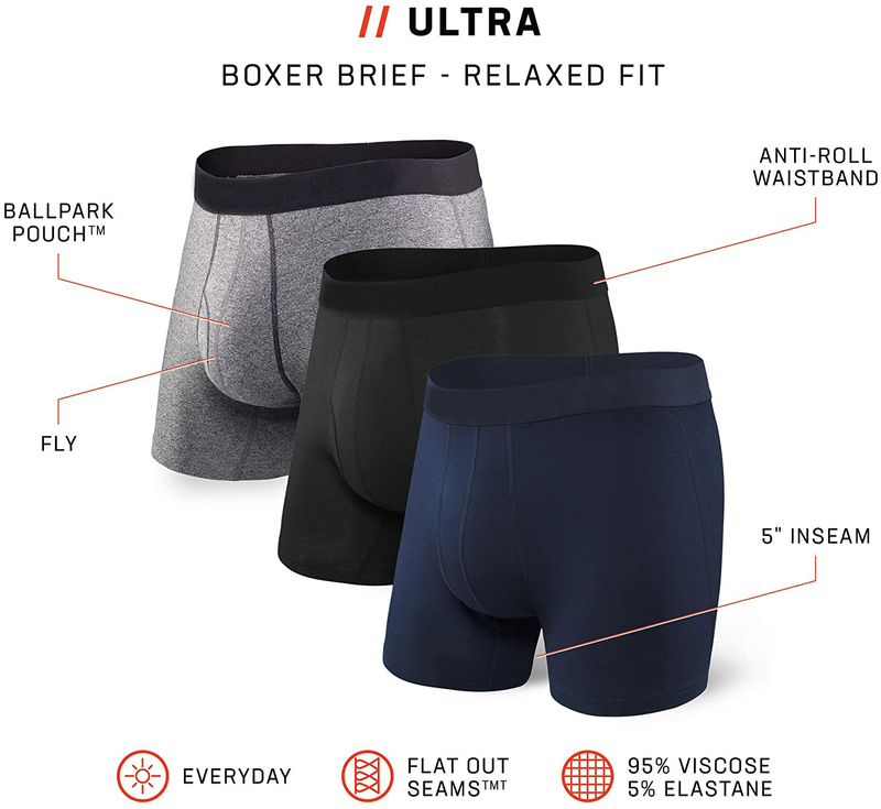Men's Quick-Drying Sports Underwear, 5inch Styles, Antibacterial, Soft, Stretchy Boxer Briefs with Pouch