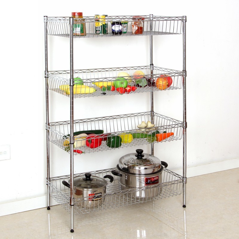 Kitchen Shelving Layer Shelf Fruit Vegetable Shelf Mesh Basket Containing shelf Stainless Steel Color Finishing Metal Shelf