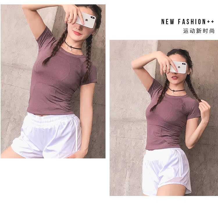 Làm đẹp khi tôi đi tập thể dục co giãn Thể thao quần áo ngắn tay mùa hè giảm béo ngắn chạy bộ áo thun yoga áo thun the thao nữ
