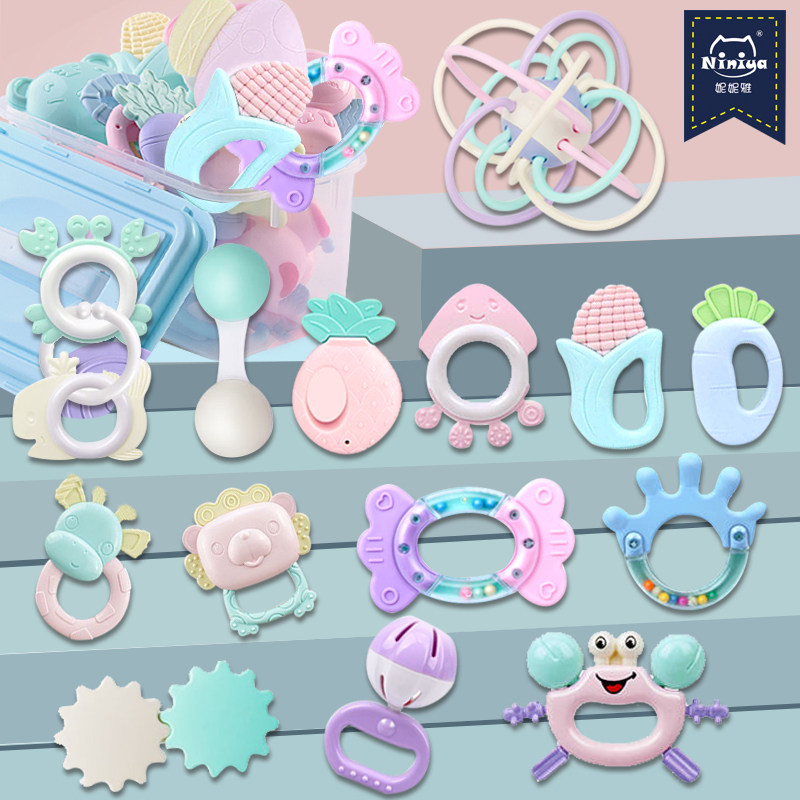 Baby hand rattle toy with water-cooking solid tooth-holder gripping puzzle 0-1-year-3-6-12 3-6-12-month newborn baby