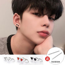100 turns pure silver 925 black and white small drill ear ring Cool handsome and thin ear nails male and female students invisible