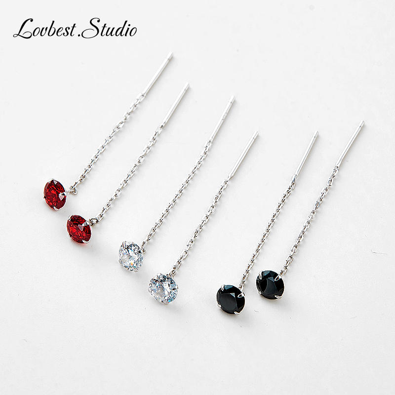 925 pure silver minimalist sweet and beautiful fairy flow su-ear necklace with no need to remove round shiny zircon earrings