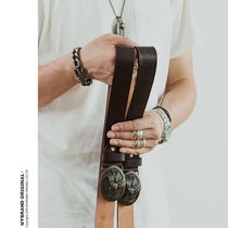 Buried three-dimensional shape pure copper buckle head layer cowhide leather belt mens retro fashion trend belt P36