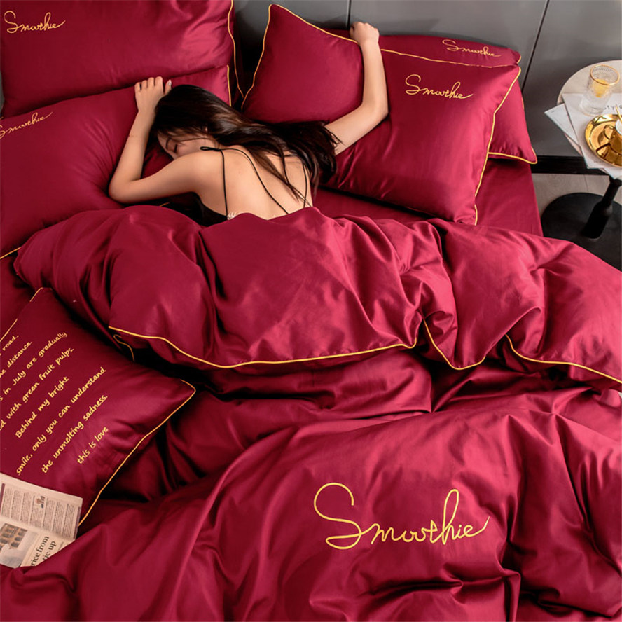 JERYOUN European-style wedding four-piece set wedding quilt cover cotton pure cotton red bed sheet wedding bedding