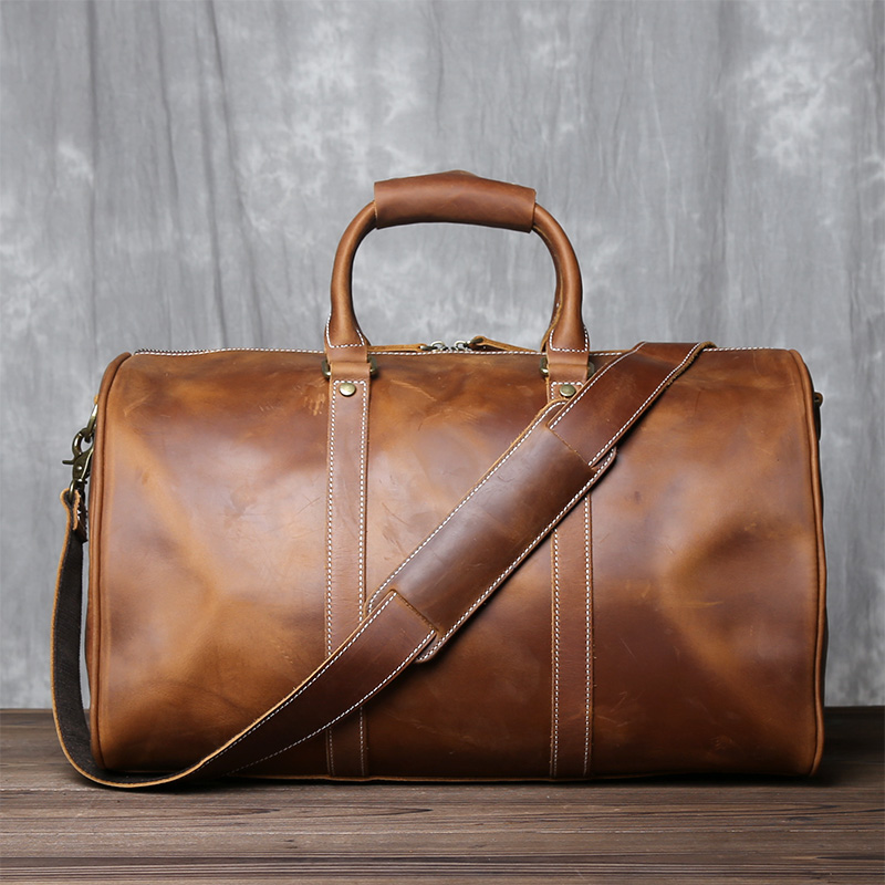 Retro Crazy Horse Leather Travel Bag Men's Leather Hand Luggage Bag First Layer Cowhide Short-distance Business Trip One-Shoulder Diagonal Bag