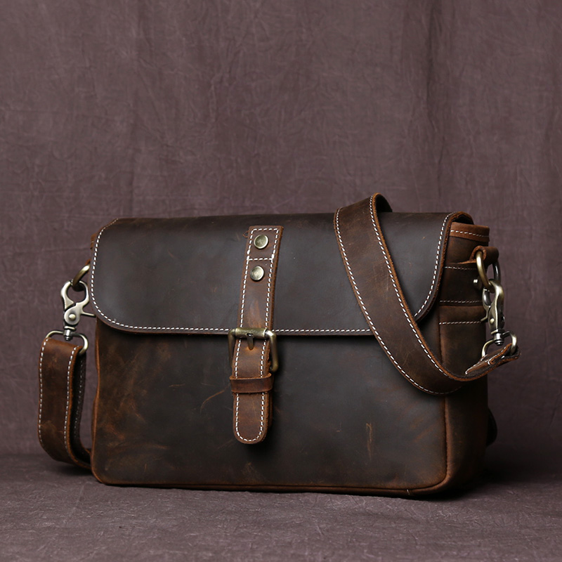 Retro Handmade Crazy Horse Leather Shoulder Bag Head Layer Cowhide Horizontal Messenger Bag Leather Square Small Backpack Casual Satchel Bag