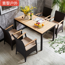 Outdoor rattan long table table and chair set combination teak furniture hotel living room outdoor courtyard garden simple square table