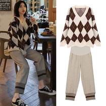 Pregnant women Spring winter clothing fashion set autumn and winter loose out temperament sweater tide mother two-piece foreign style Chinese New Year