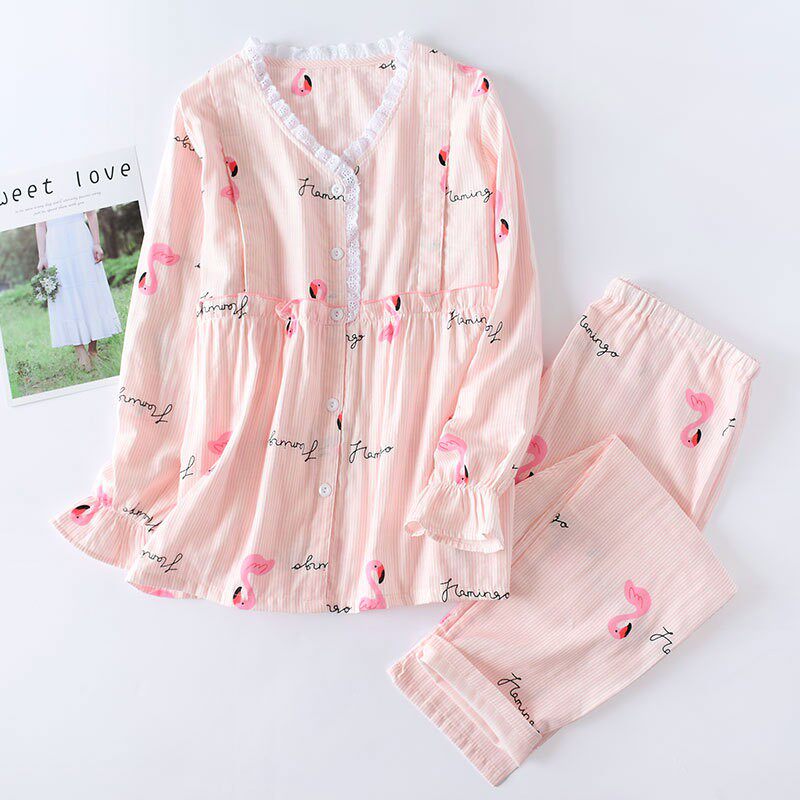 Maternity pajamas Monthly clothes Summer thin postpartum lactation lactation clothes pure cotton gauze breathable July 6 maternity