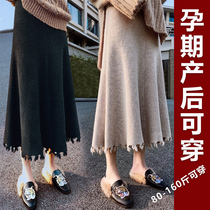 Pregnant woman skirt long skirt short skirt long spring and autumn A- shaped bag hip autumn winter knitted pleated pleated skirt belly