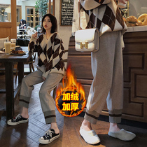 Pregnant women pants wear casual grandma pants fashion woolen autumn and winter plus velvet thickened tide mother Haren pants spring and autumn trousers