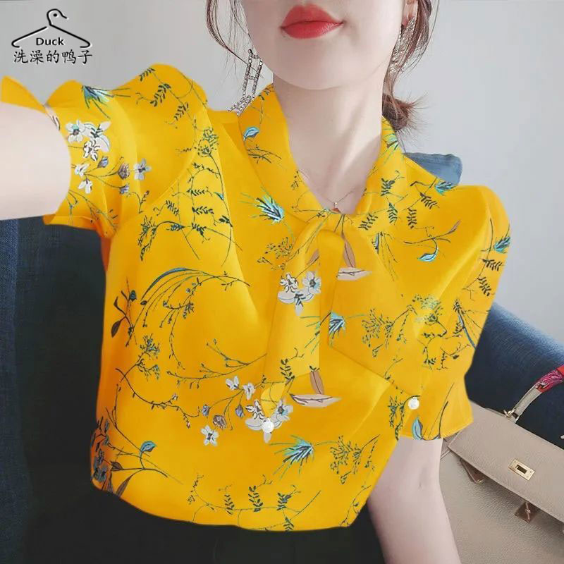 Broken Flowers Snowspinning Shirt Upscale Foreign Flowers Short Sleeve Blouses Loose Women Dress 2022 Summer New Slim Fit