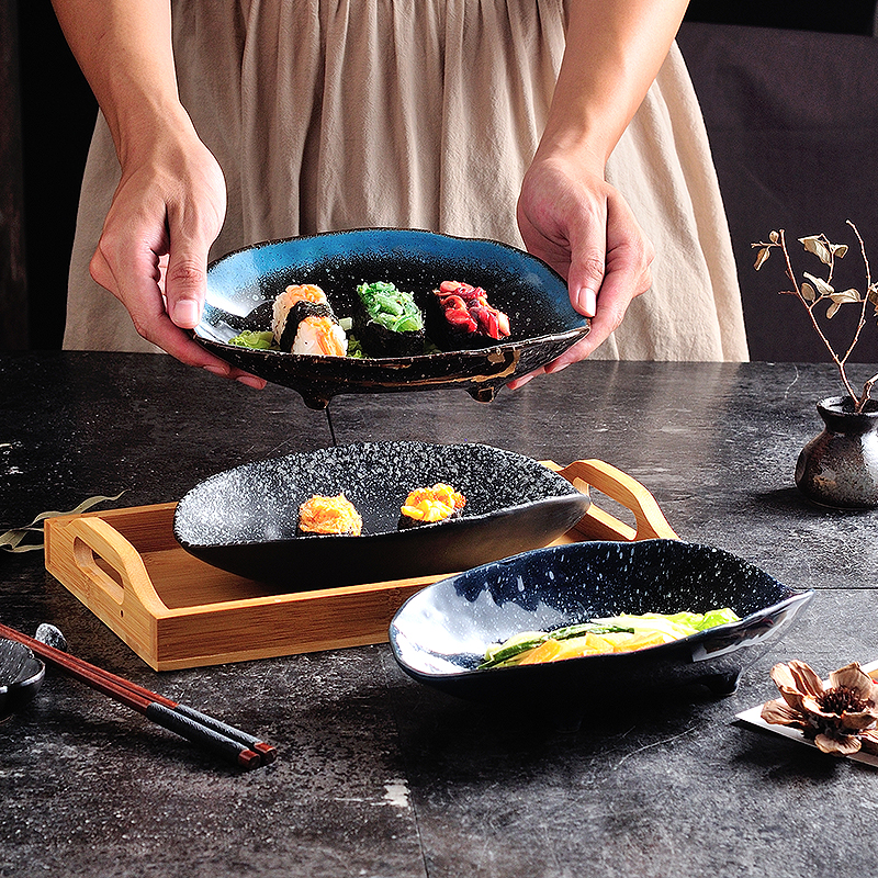 Day Style Ceramic Cutlery Retro Bowl Dish Irregular Dining Room Dish Dishes Sushi Sushi Restaurant Hotel Profiled Pan Deep Disc Bowl-Taobao