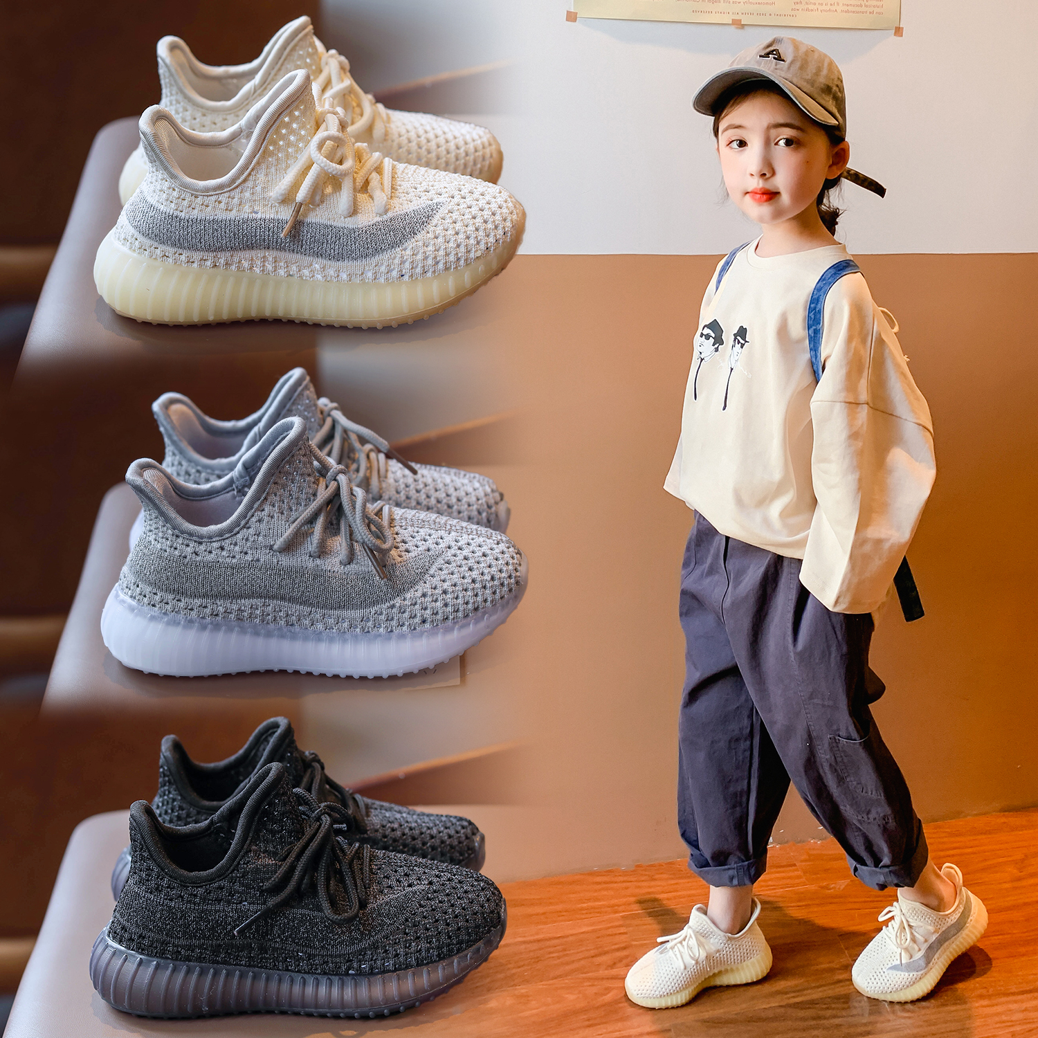 British Next kiss children's sports shoes 2022 spring new girls soft bottom breathable mesh shoes casual boys