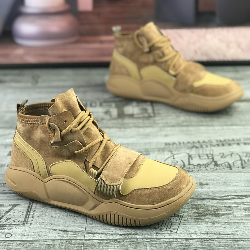 High-top shoes 2022 autumn new light and breathable clown shoes heightened thick-soled bread shoes leather casual shoes men's shoes