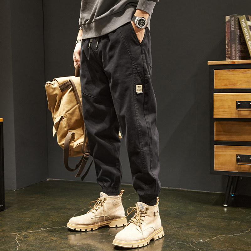 Autumn Elastic Casual Pants Men's Tide Brand Loose Large Size Elastic Small Feet Harlan Beam Workwear Long Pants Spring and Autumn Tide